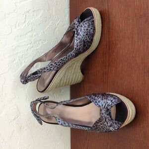 Nine West Leopard Textile Upper Knot Toe/Heel Strap Slingback Espadrilles 9.5